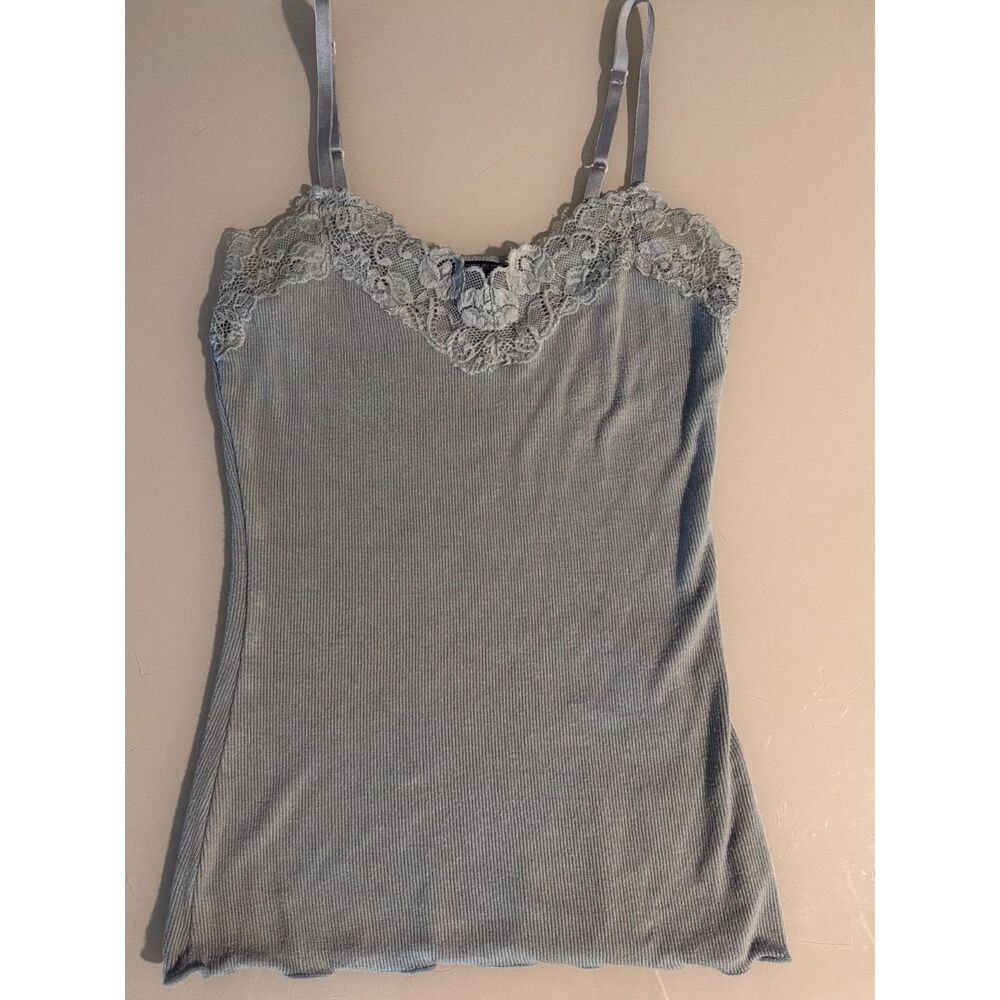 Y2K Vintage Sz PXS Gray Banana Republic Lace Trim Form-fitting Cami ribbed